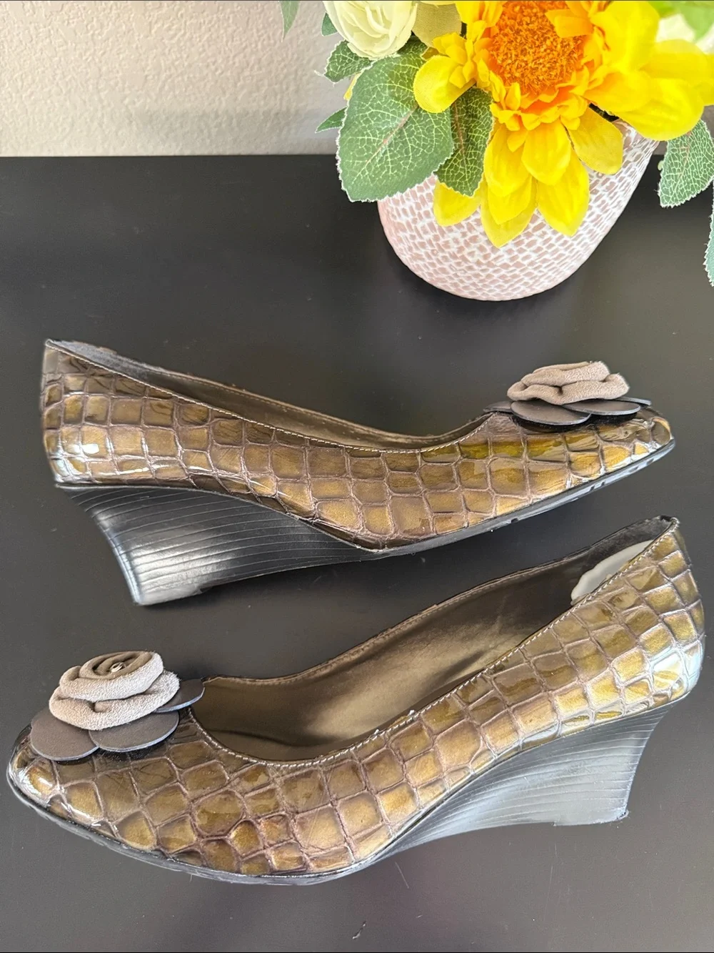 Brighton Harem Glossy Croc Pattern Wedges Heels